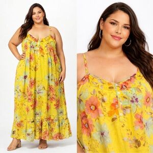 Soft Surroundings Floral Cotton Boho Ruffle Midi Dress | 1X